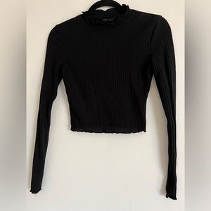 Shein Ribbed Long Sleeve Black Crop Top Size Small